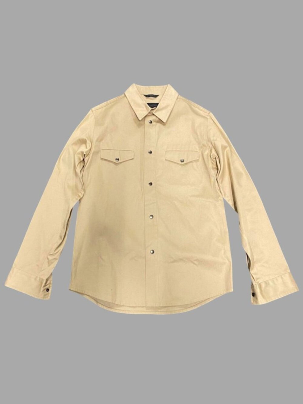 CALVIN KLEIN COLLECTION Beige Heavy Cotton Snap Button Up Shirt Sz L